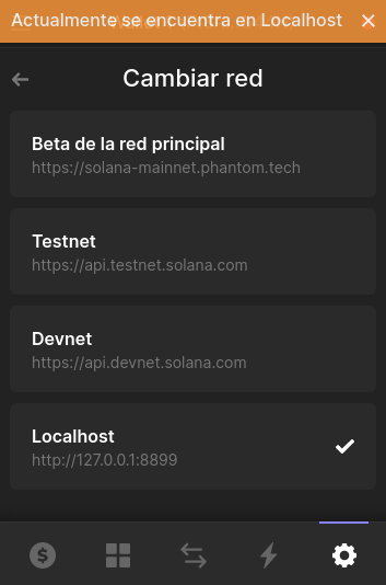 Figura 2. Seleccionar la red Localhost